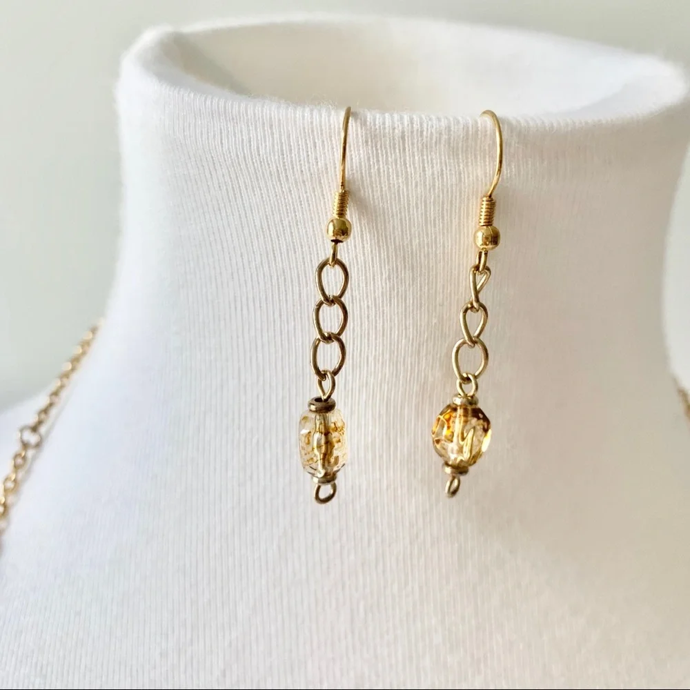 Costume Gold Chain Necklace and Dangly Earrings Bundle